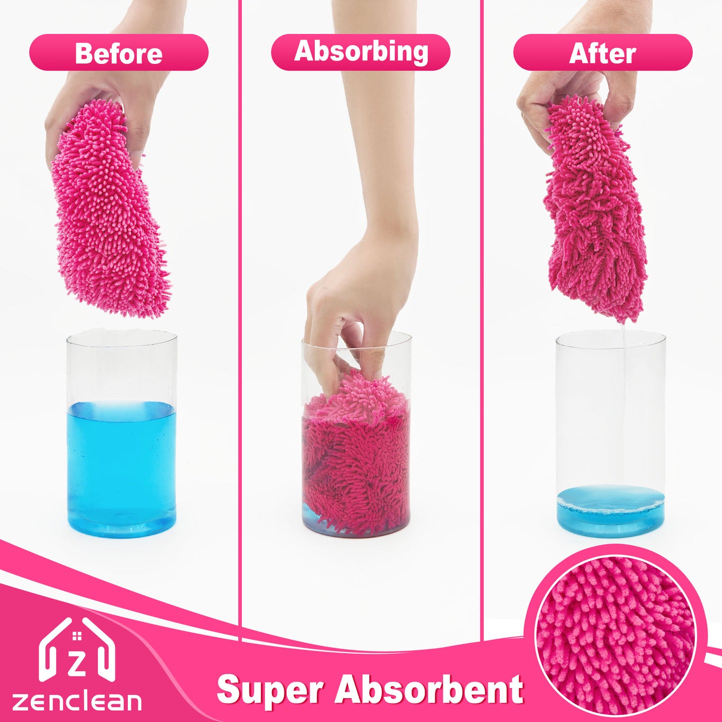 ZenClean Reusable Microfiber Mop Pads 6 Pack Compatible with SwifferSweeper Mop for Wet & Dry Floor Cleaning (Pink)