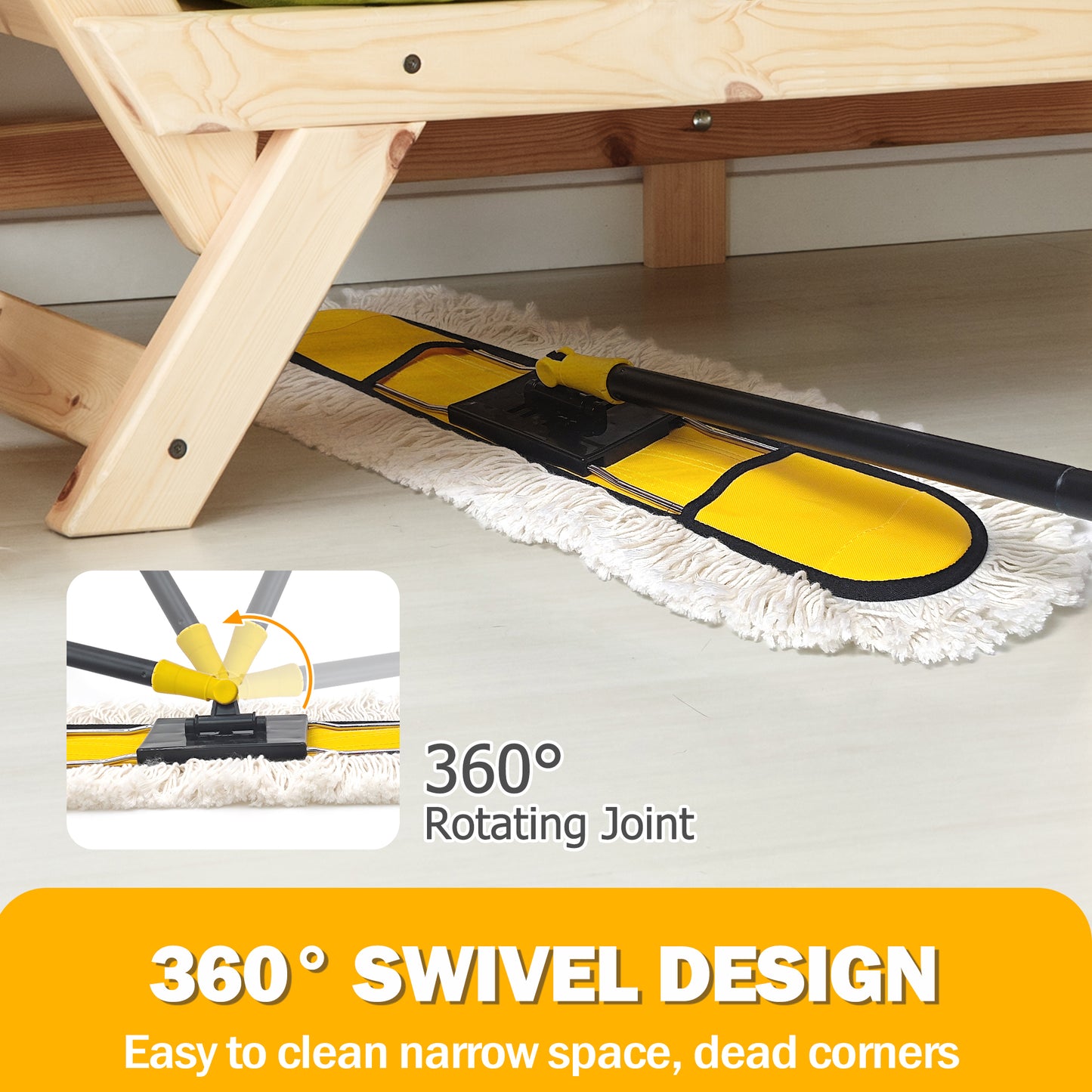 NEWE 24” Commercial Dust Mop, Large Dry Dust Push Broom Indoor, Wide Floor Duster for Laminate, Hardwood, Tile, Marble (Yellow)
