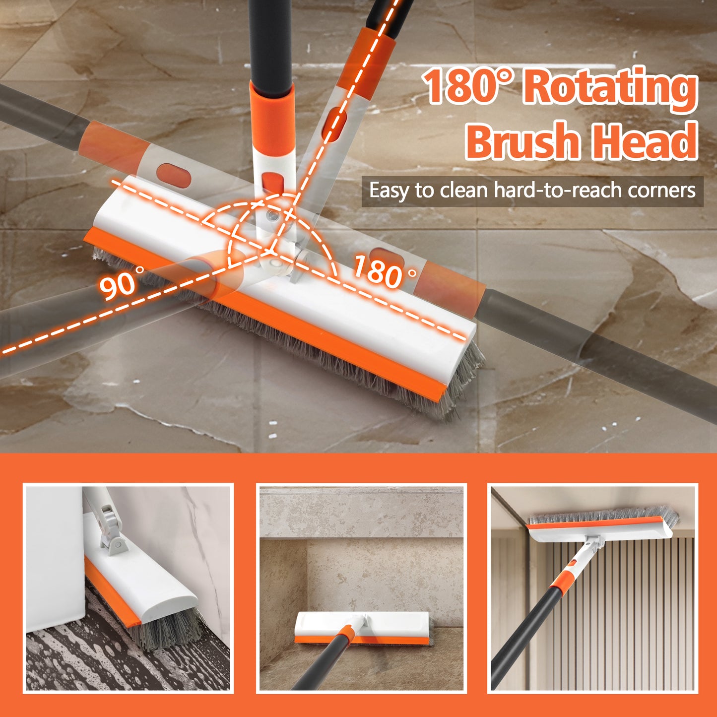 Floor Scrub Brush with Long Handle (White)