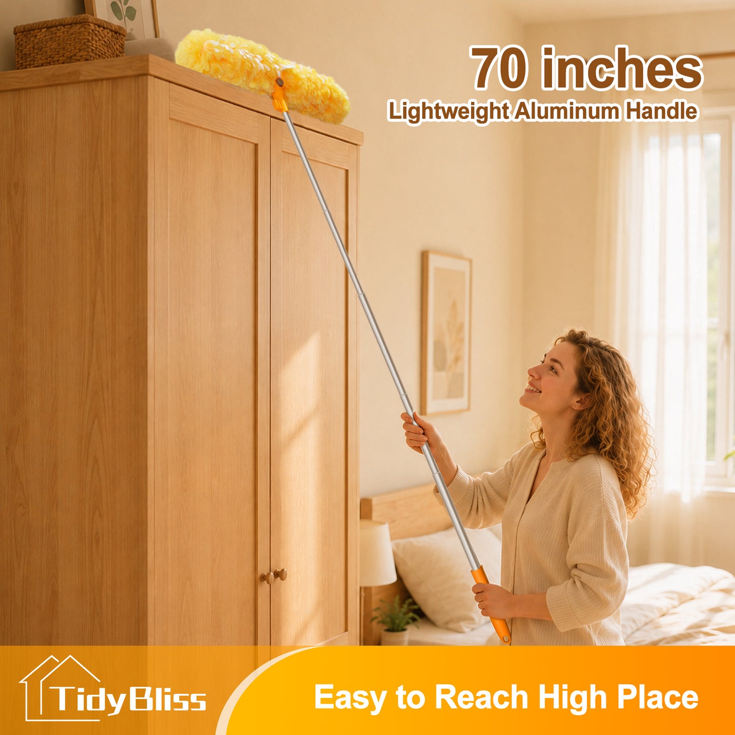 TidyBliss Dusters for Cleaning with Extension Pole 70 inches and 10 Refills (Orange)
