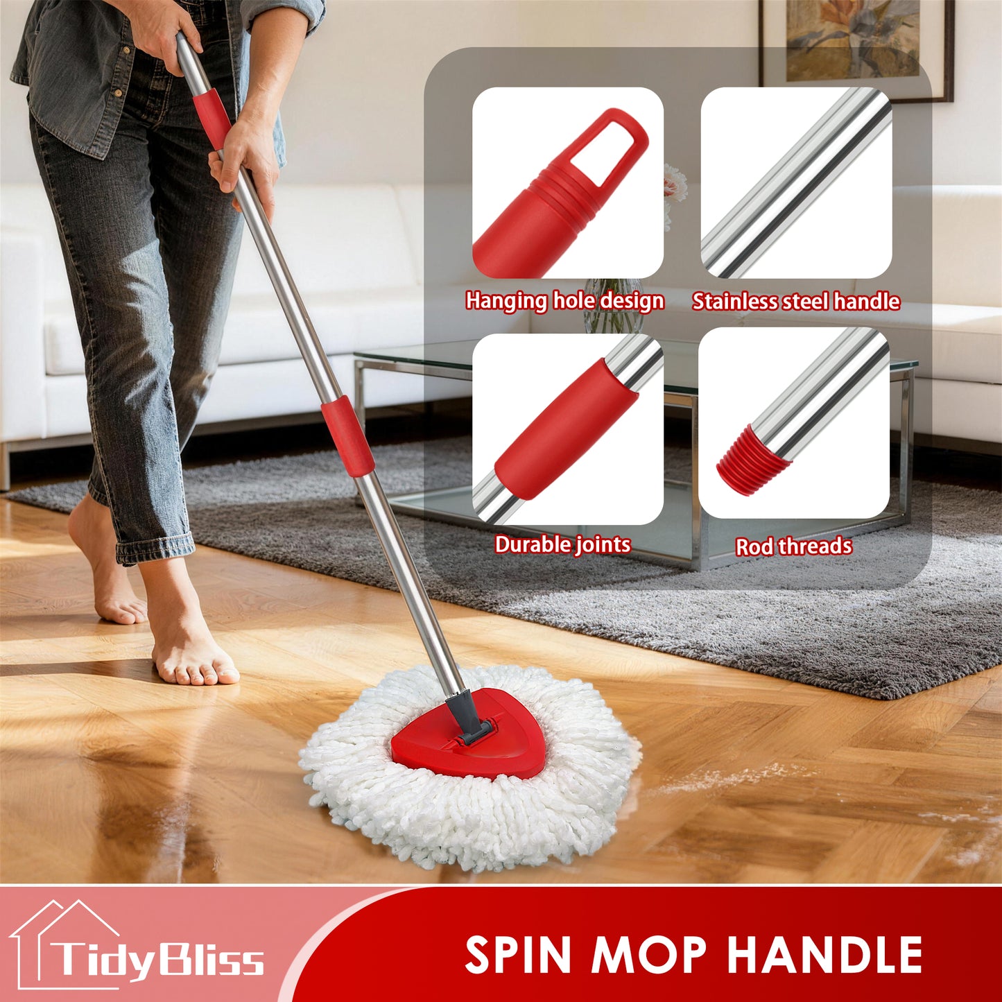 TidyBliss Mop Handle Replacement for EasyWring & RinseClean Spin Mop Bucket System