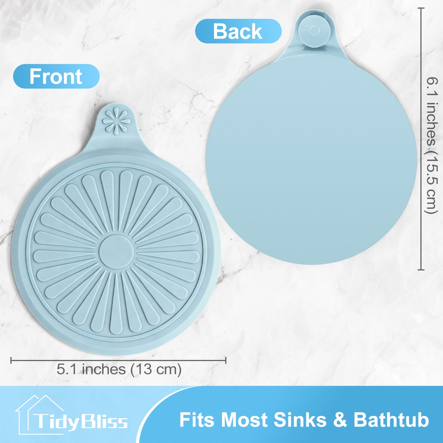 TidyBliss Bathtub Drain Stopper 4 Pack, 5.1" Silicone Bath Tub Flat Suction Cover