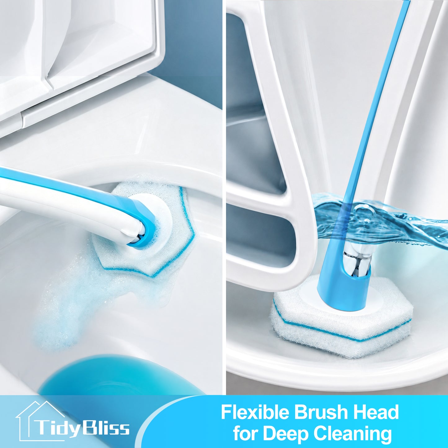 TidyBliss Disposable Toilet Brush and Holder Set with 64 Cleaner Refills (Blue)