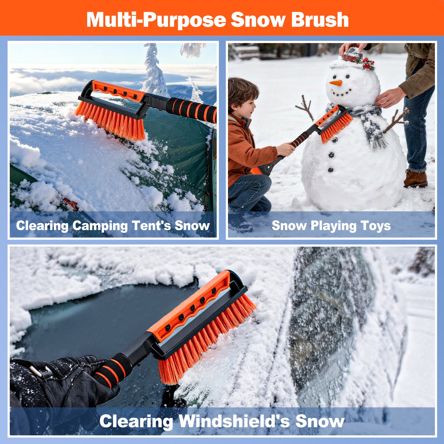 JEHONN Snow Brush with Ice Scraper for Car Windshield (Orange)