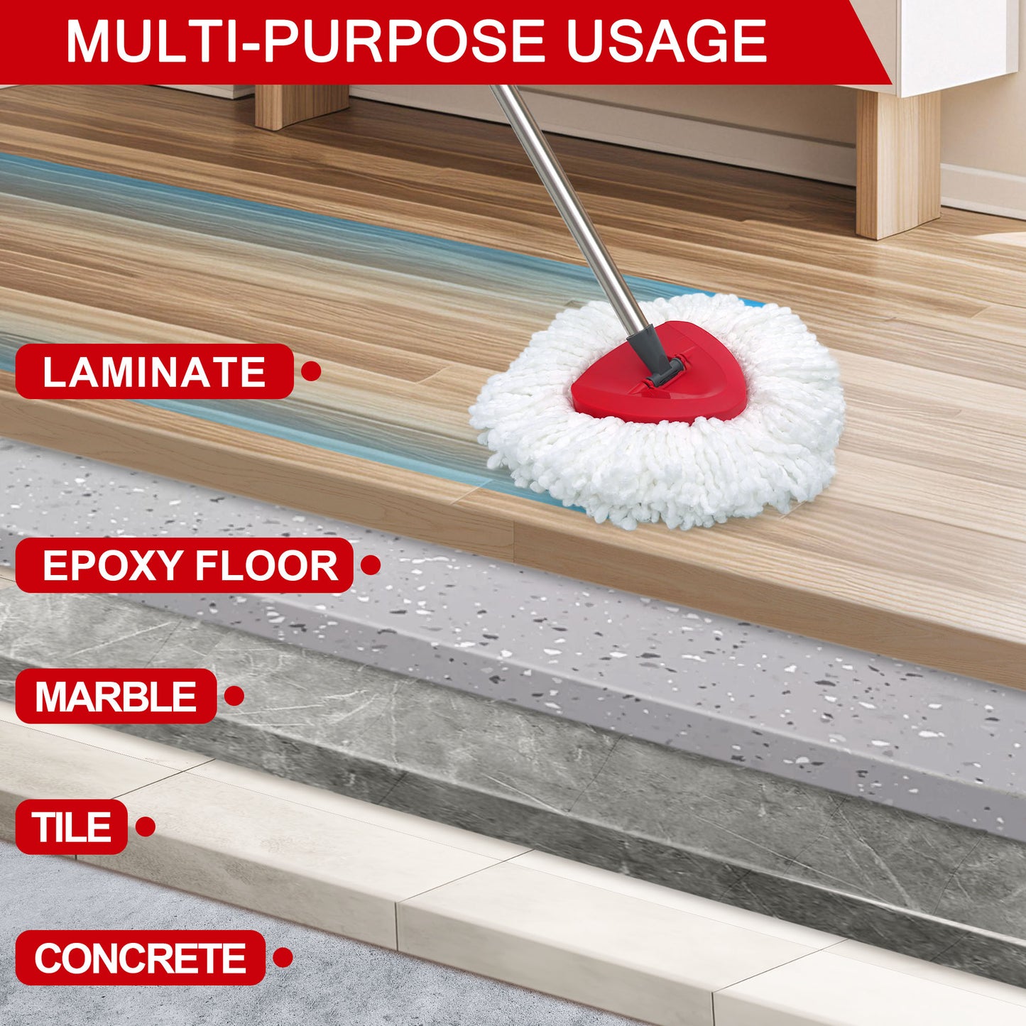 JEHONN Spin Mop Replacement Heads 2 Packs with Triangle Base and 58 inches Long Handle