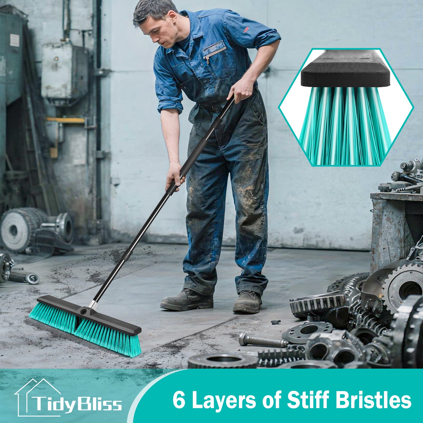 TidyBliss 18” Push Broom Outdoor Heavy Duty with 63 inches Long Handle