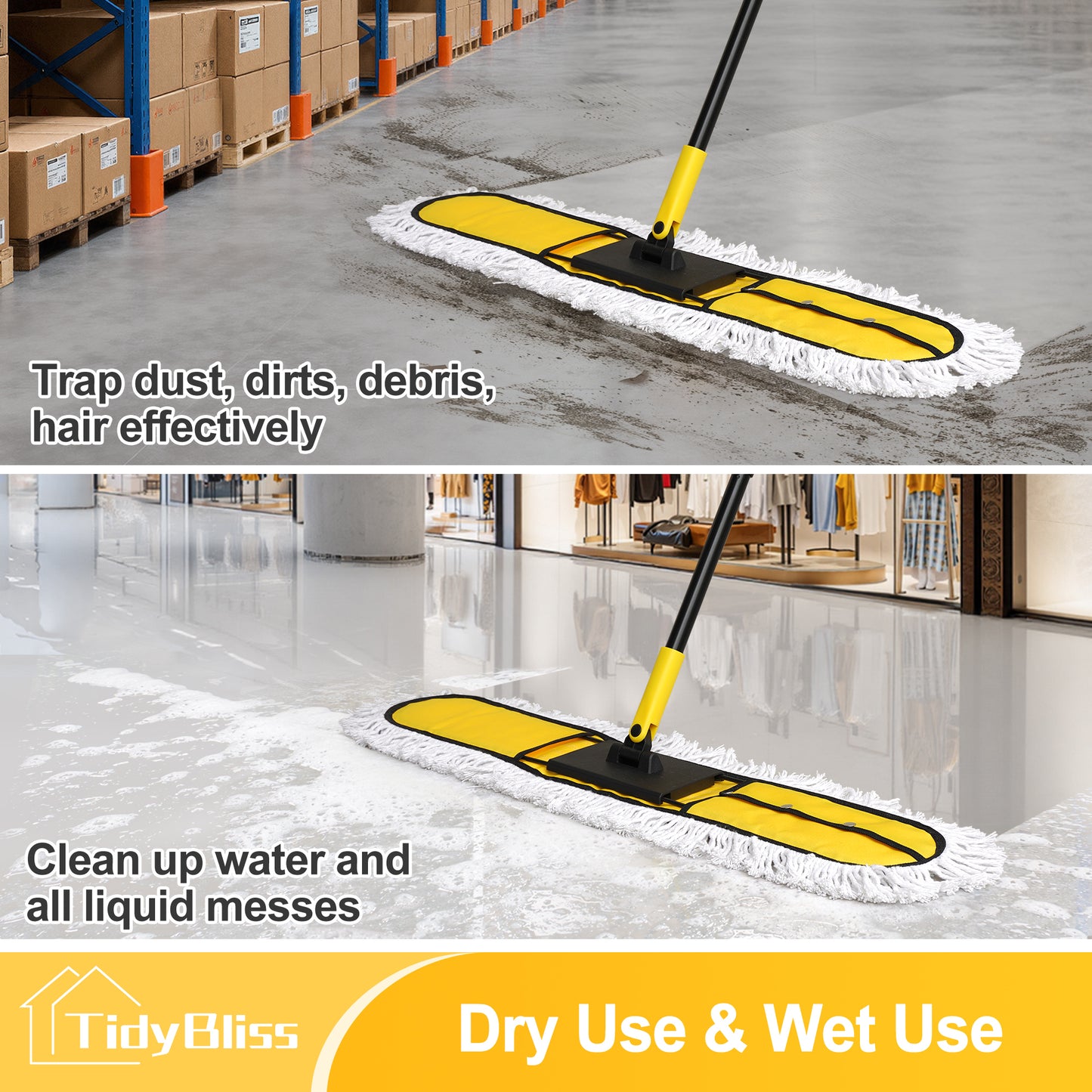 TidyBliss 36” Commercial Dust Mop for Floor Cleaning, Large Industrial Janitor Broom