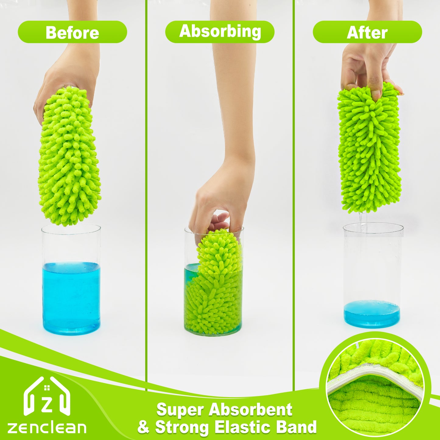 ZenClean Microfiber Mop Head Replacement 3 PCS Fit for EasyWring 1 Tank System (Green)