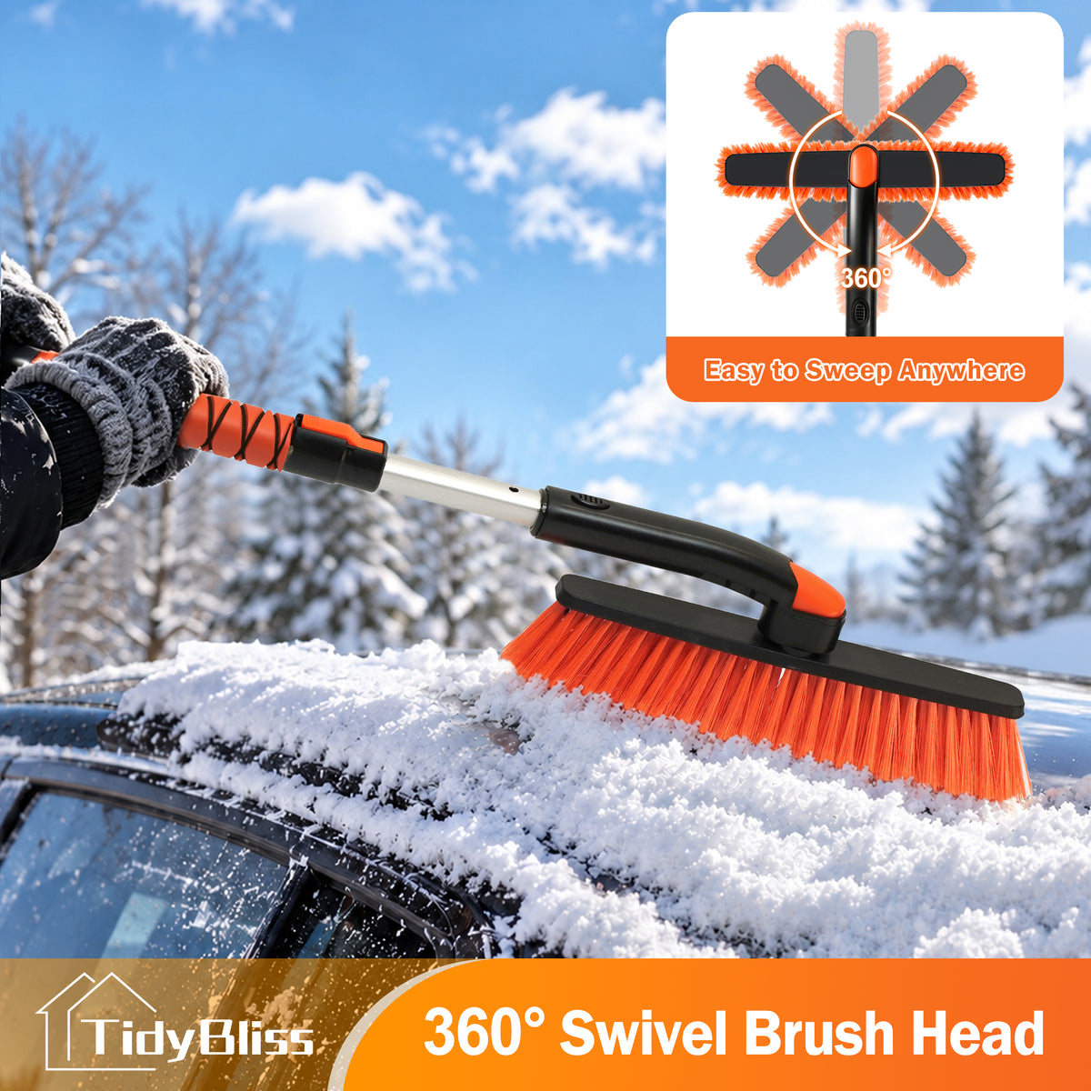 TidyBliss 36” Snow Brush with Ice Scraper for Car Windshield Glass