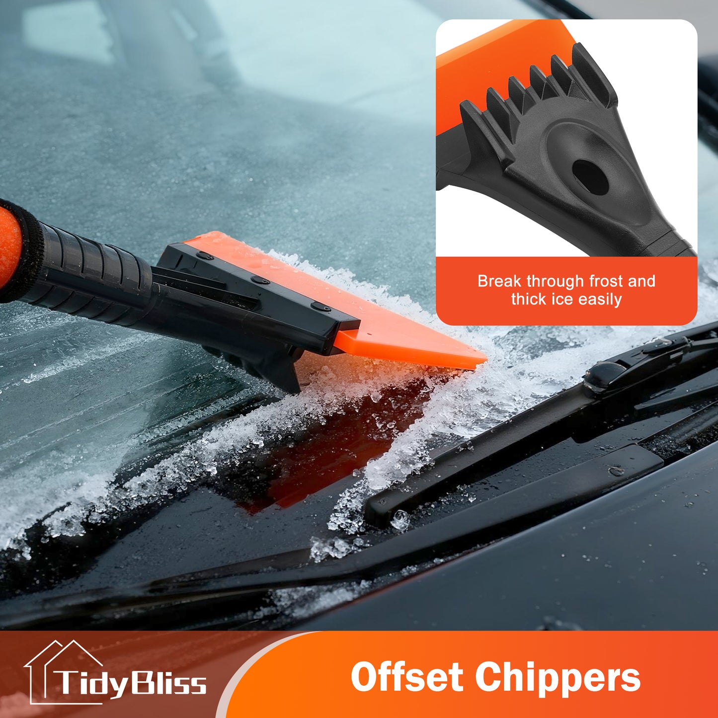 TidyBliss Ice Scraper for Car Windshield SUV Truck Glass Window (Orange)