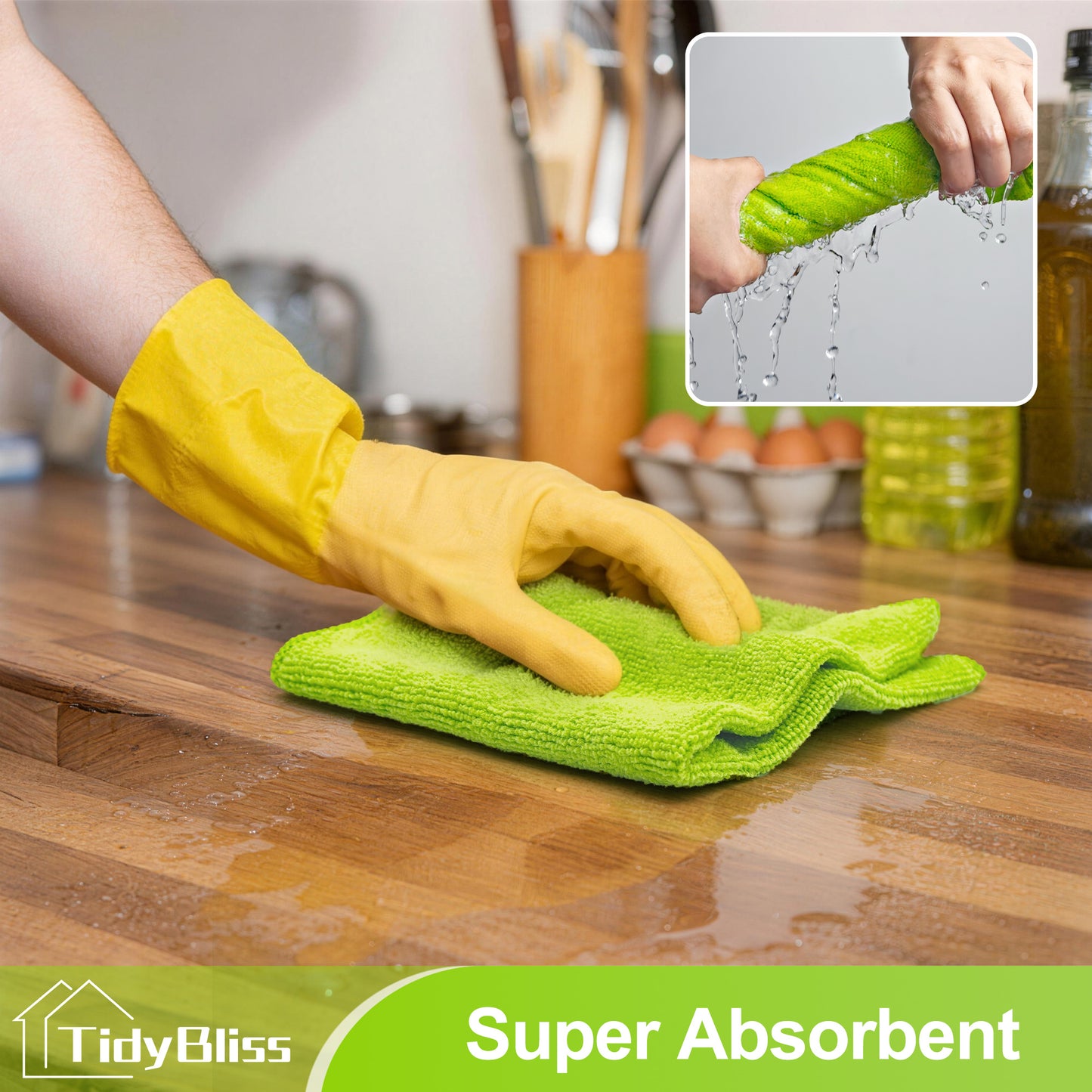 TidyBliss Microfiber Cleaning Cloth 12 Pack (Green/Blue/Yellow/Grey)