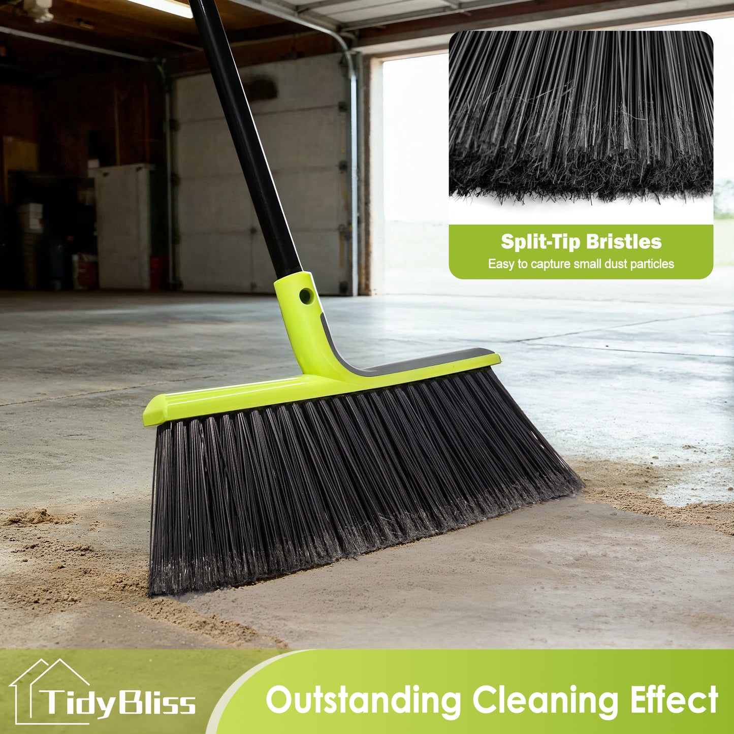 TidyBliss 4 Packs Outdoor Broom Heavy Duty, 56 inches Tall Angle Brush (Green)