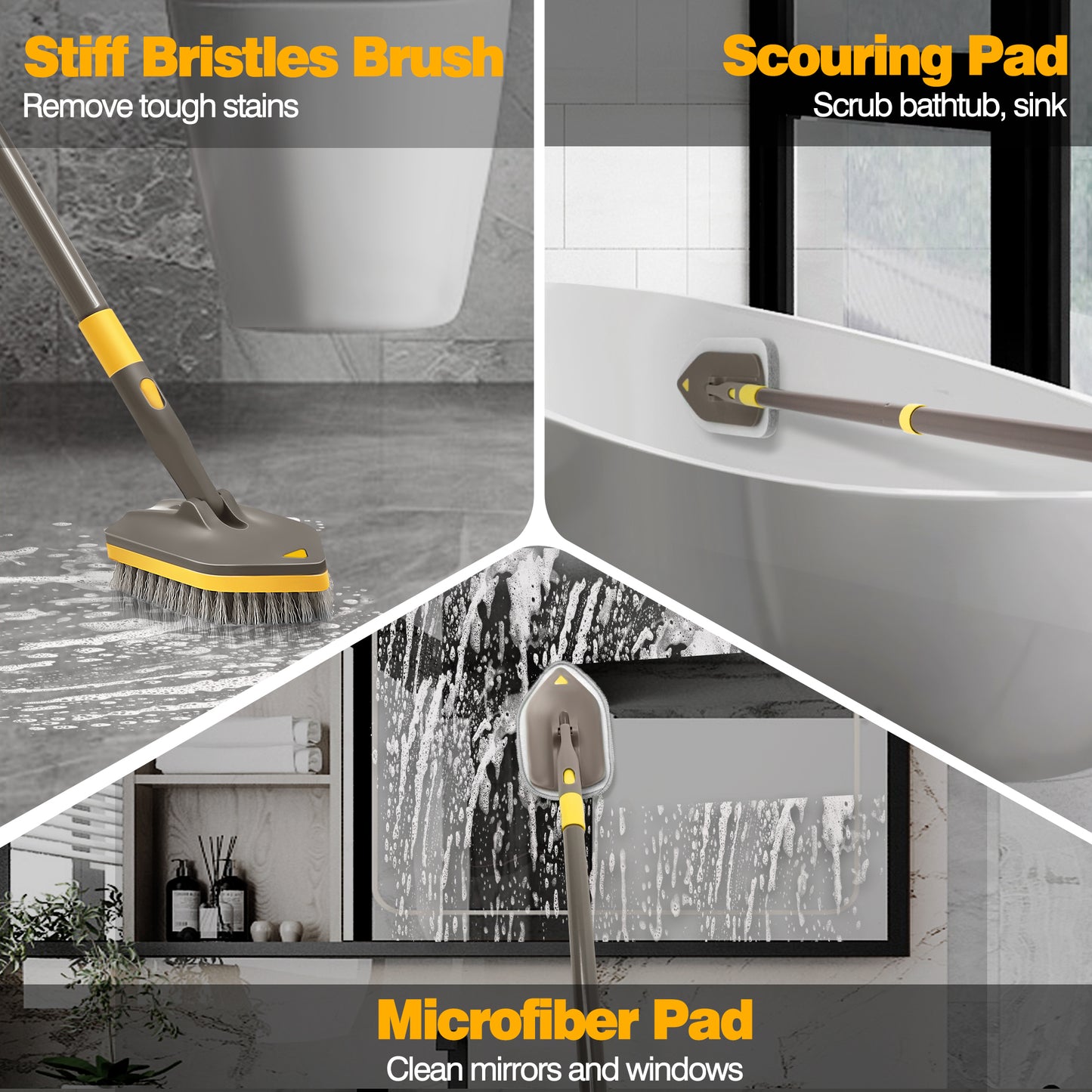 Shower Cleaner Brush with Long Handle (Brown Yellow)