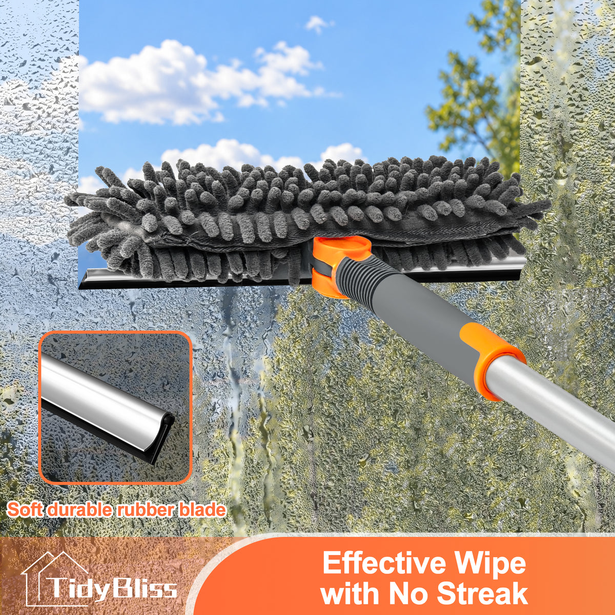 TidyBliss 2 in 1 Window Squeegee Cleaner Tool for Home (Orange)