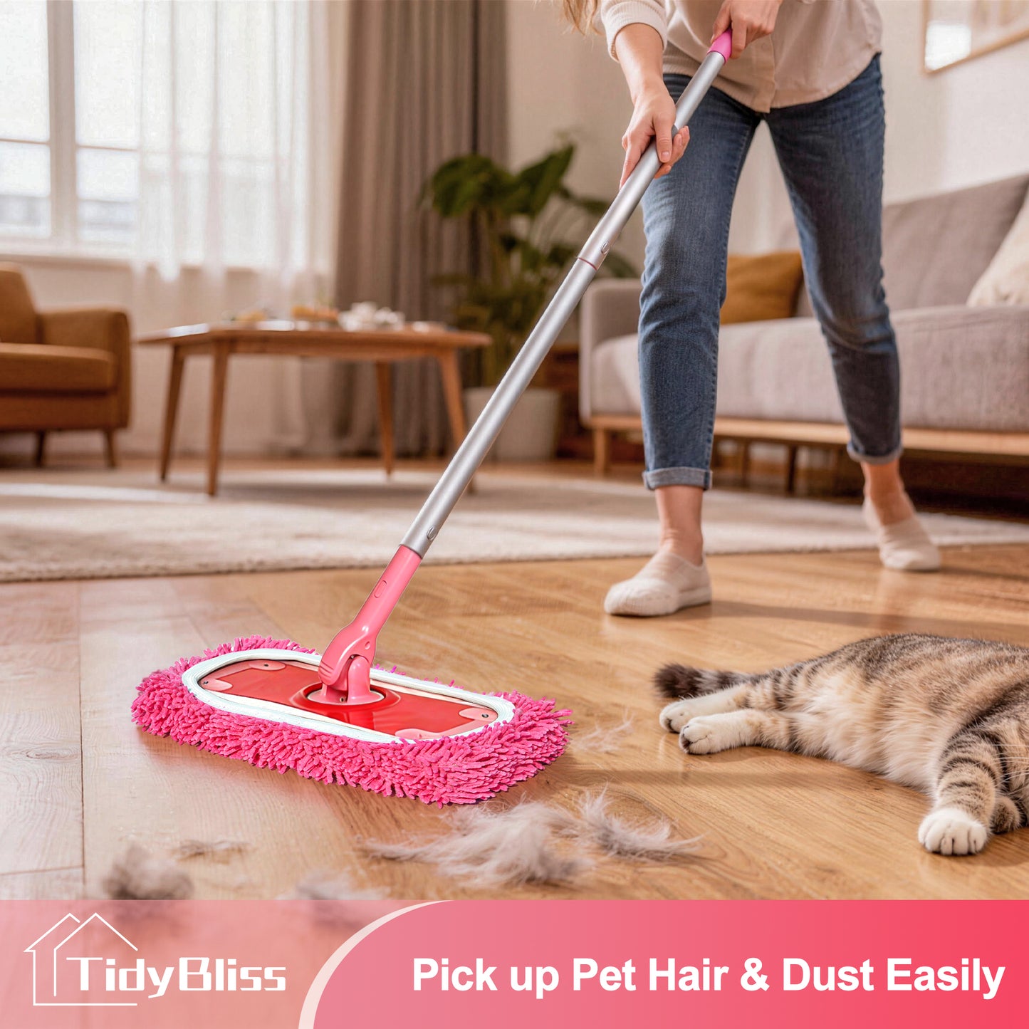 TidyBliss Reusable Microfiber Mop Pads 6 Pack Compatible with Sweeper (Pink)