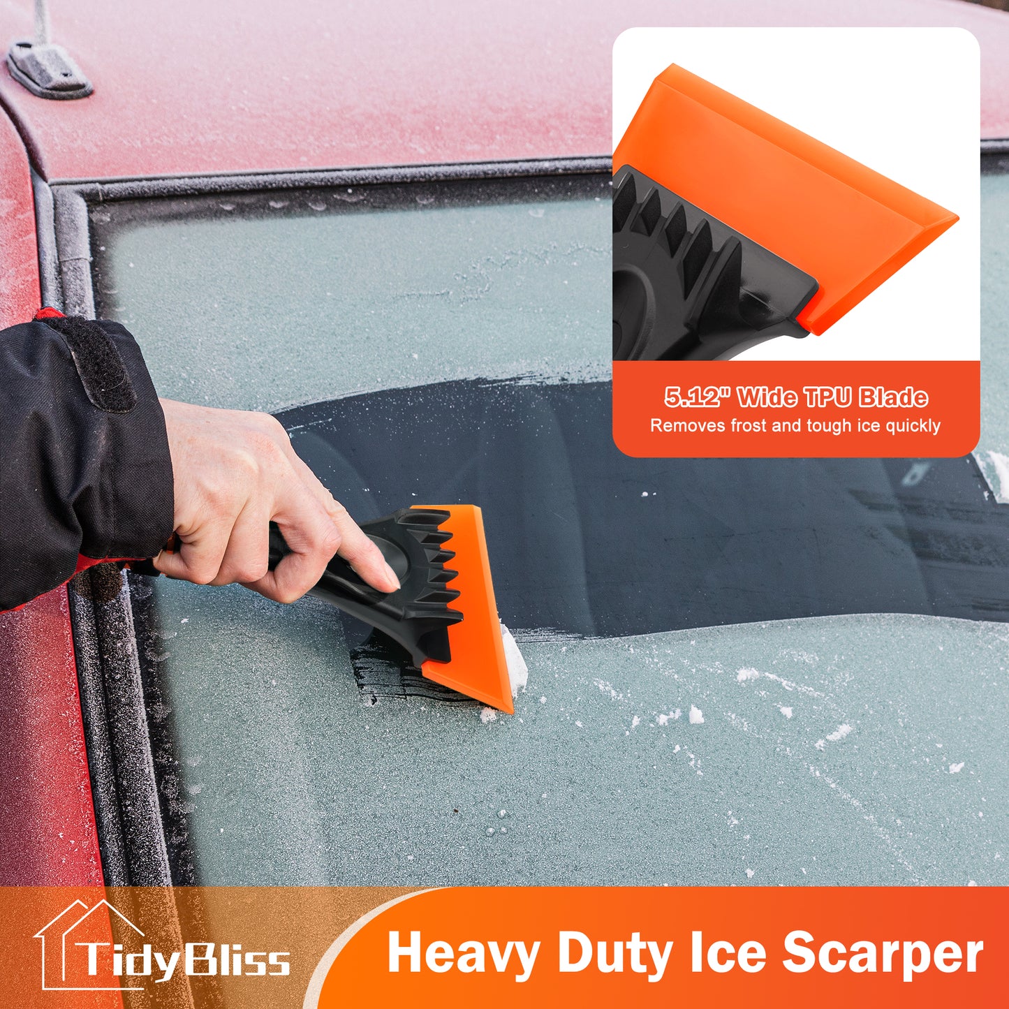 TidyBliss Ice Scraper and Snow Brush for Car Windshield (Orange)