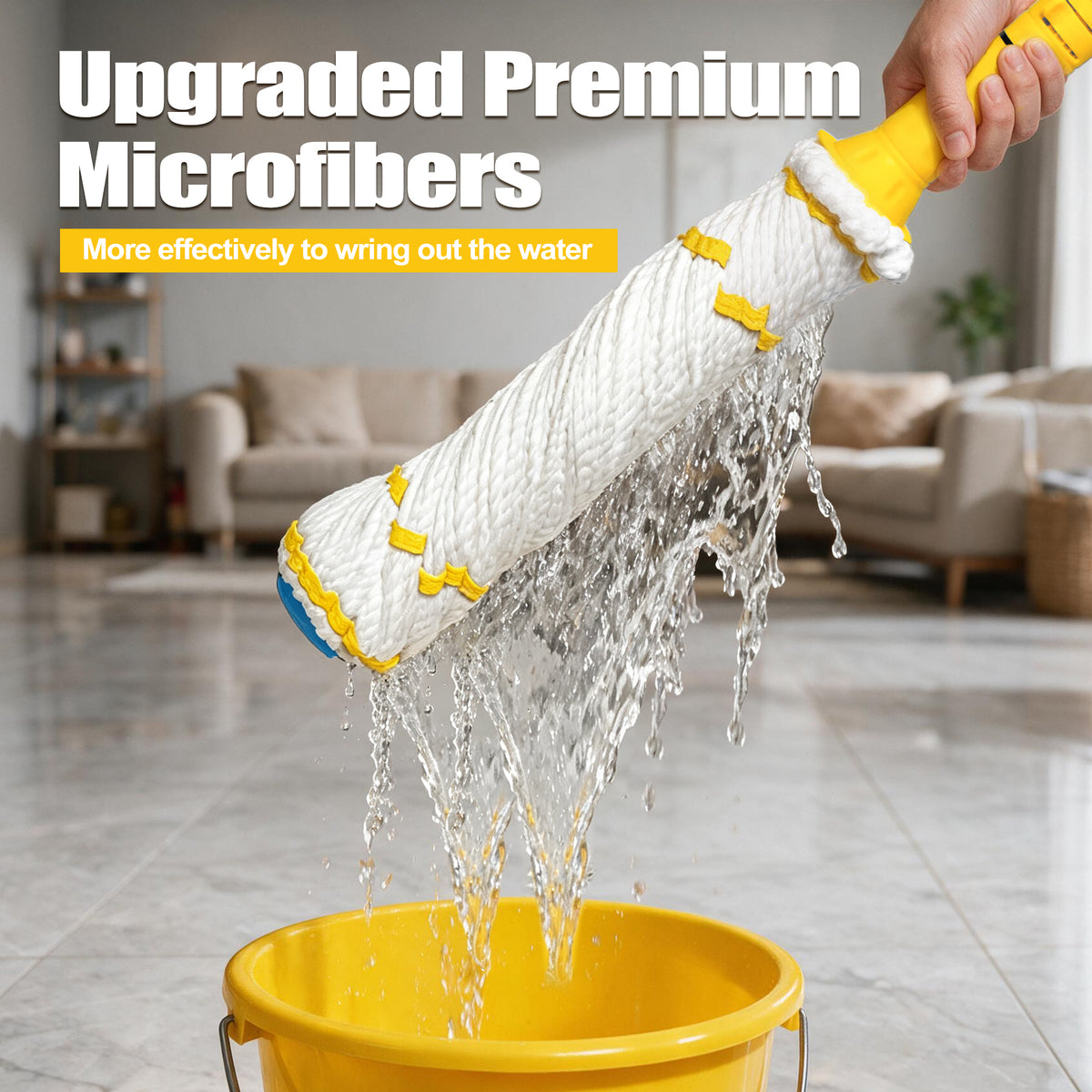 NEWE Self Wringing Twist Mop for Floor Cleaning with 55” Handle (Yellow)