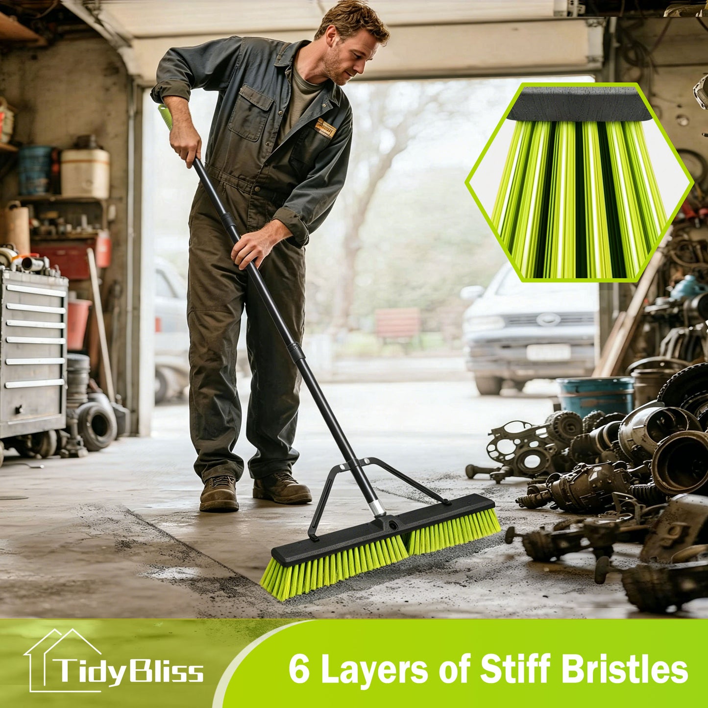 TidyBliss 24" Push Broom Outdoor Heavy Duty 2 Pack (Green)
