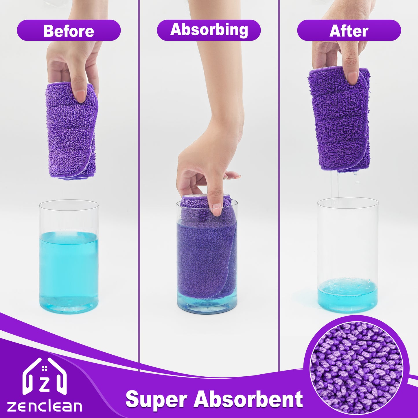 ZenClean Reusable Microfiber Mop Pads 7 Pack Compatible with SwifferPower Mop for Wet & Dry Floor Cleaning (7 Colors)