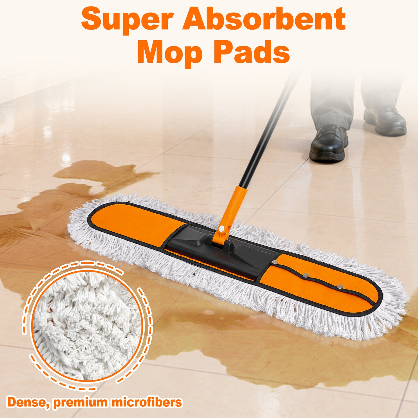 JEHONN 2-in-1 Commercial Dust Mop with 24" & 36" Microfiber Pads (Orange)