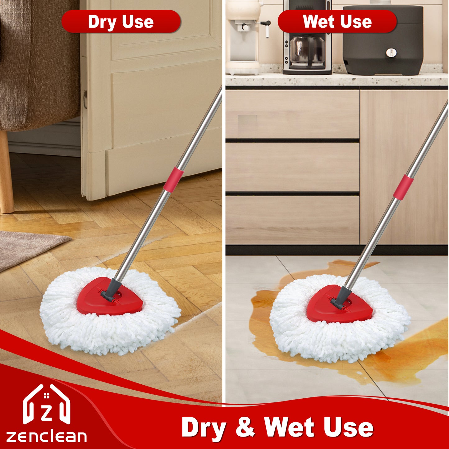 ZenClean Spin Mop Replacement Head 4 PCS Compatible with EasyWring 1 Tank System