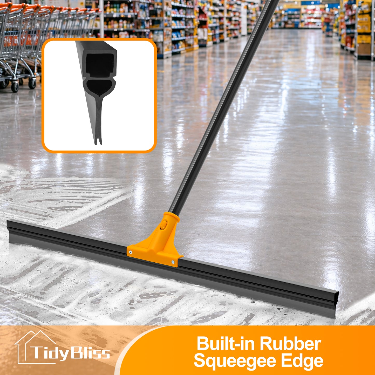 TidyBliss 30” Large Floor Squeegee Broom (Orange)
