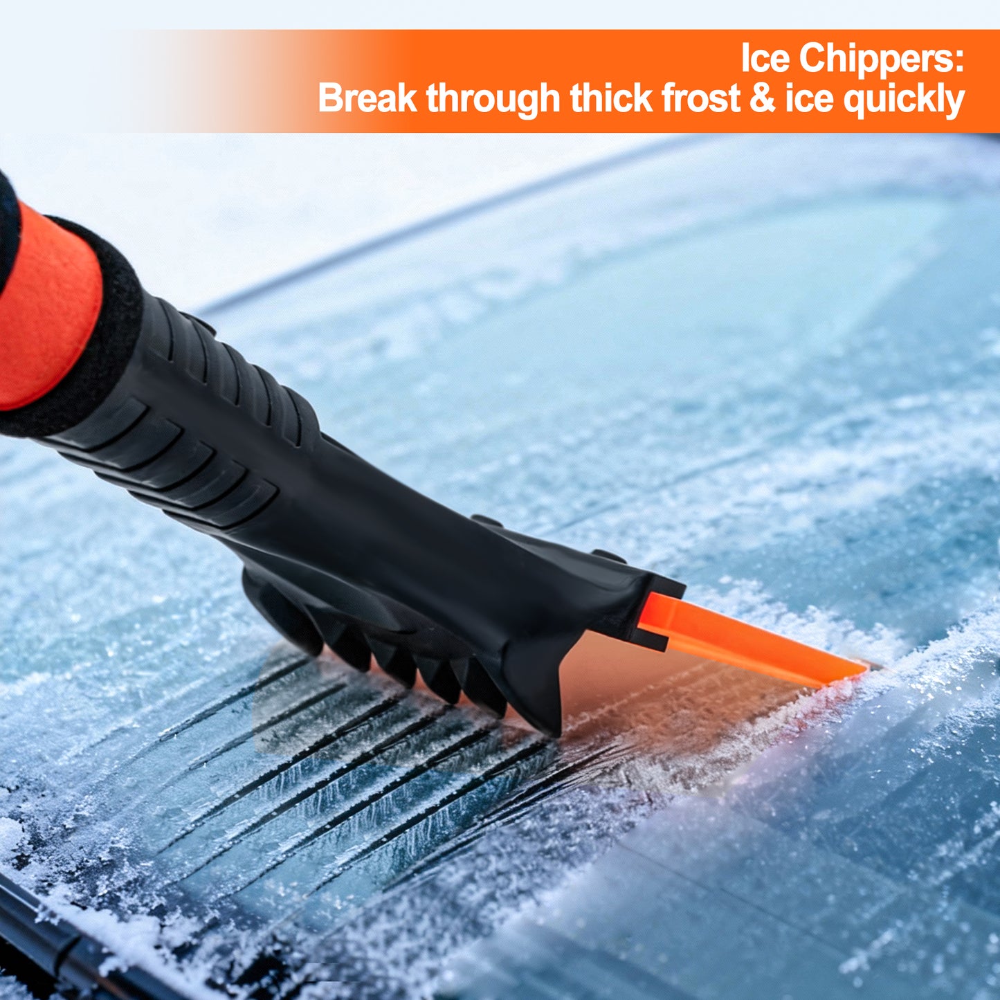 JEHONN Ice Scraper for Car Windshield - Reinforced TPU Blade (Orange)