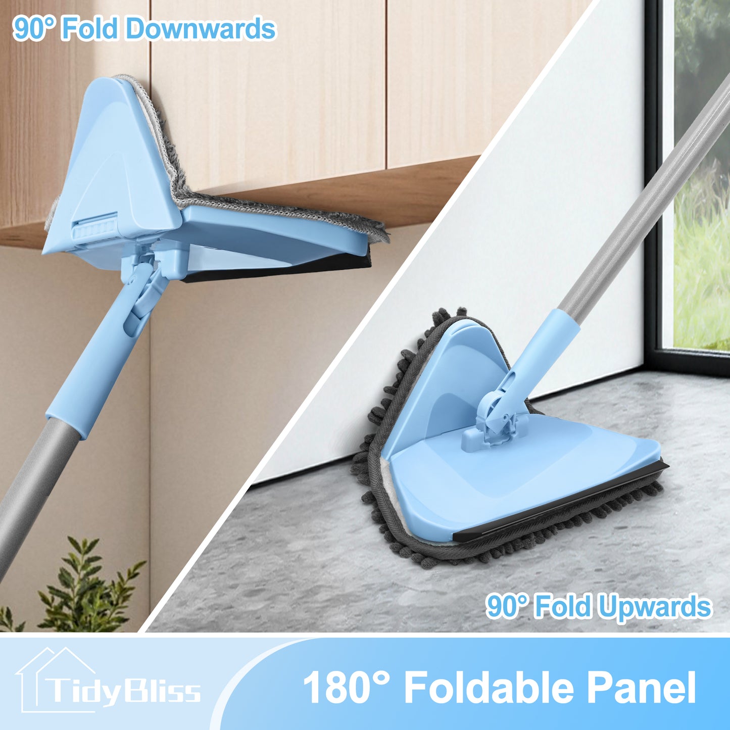 TidyBliss Wall Cleaner Mop with 80” Long Handle (Blue)