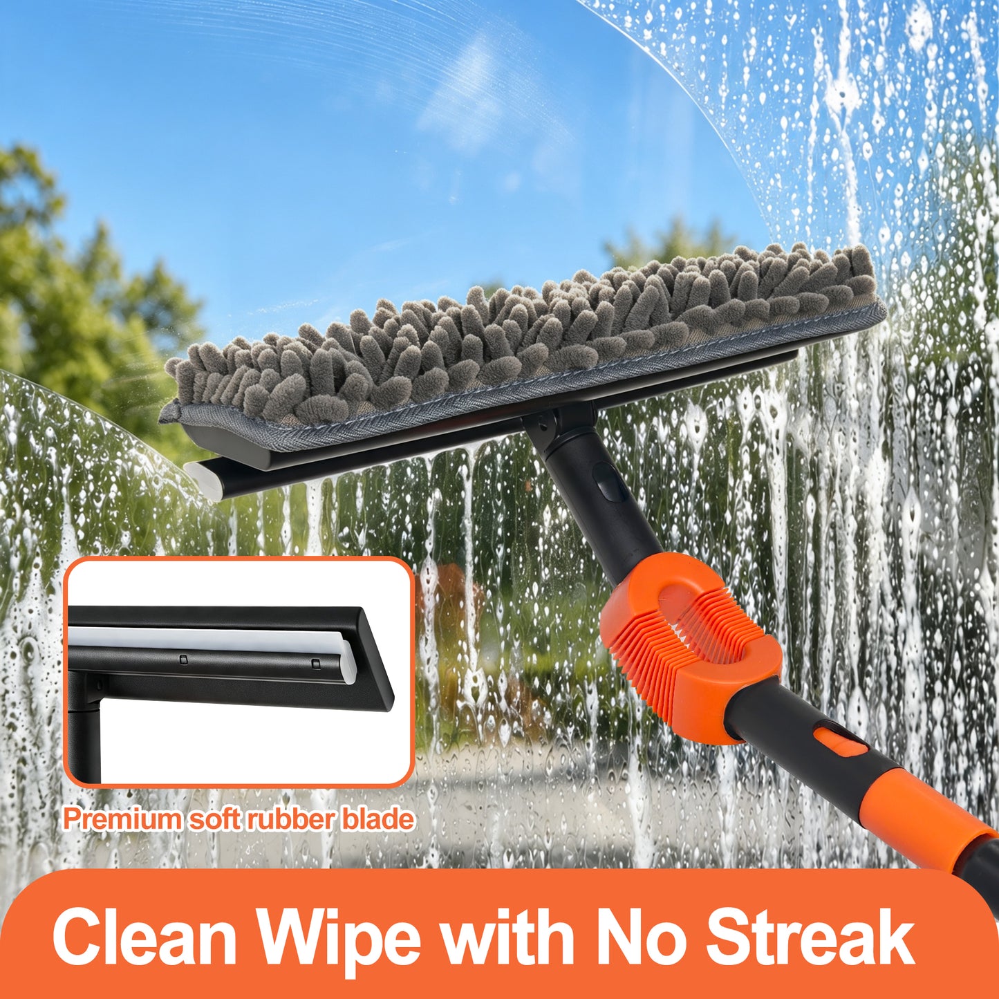 NEWE Professional Window Squeegee Cleaner Tool for Home with Extension Pole 65.3” (Red)
