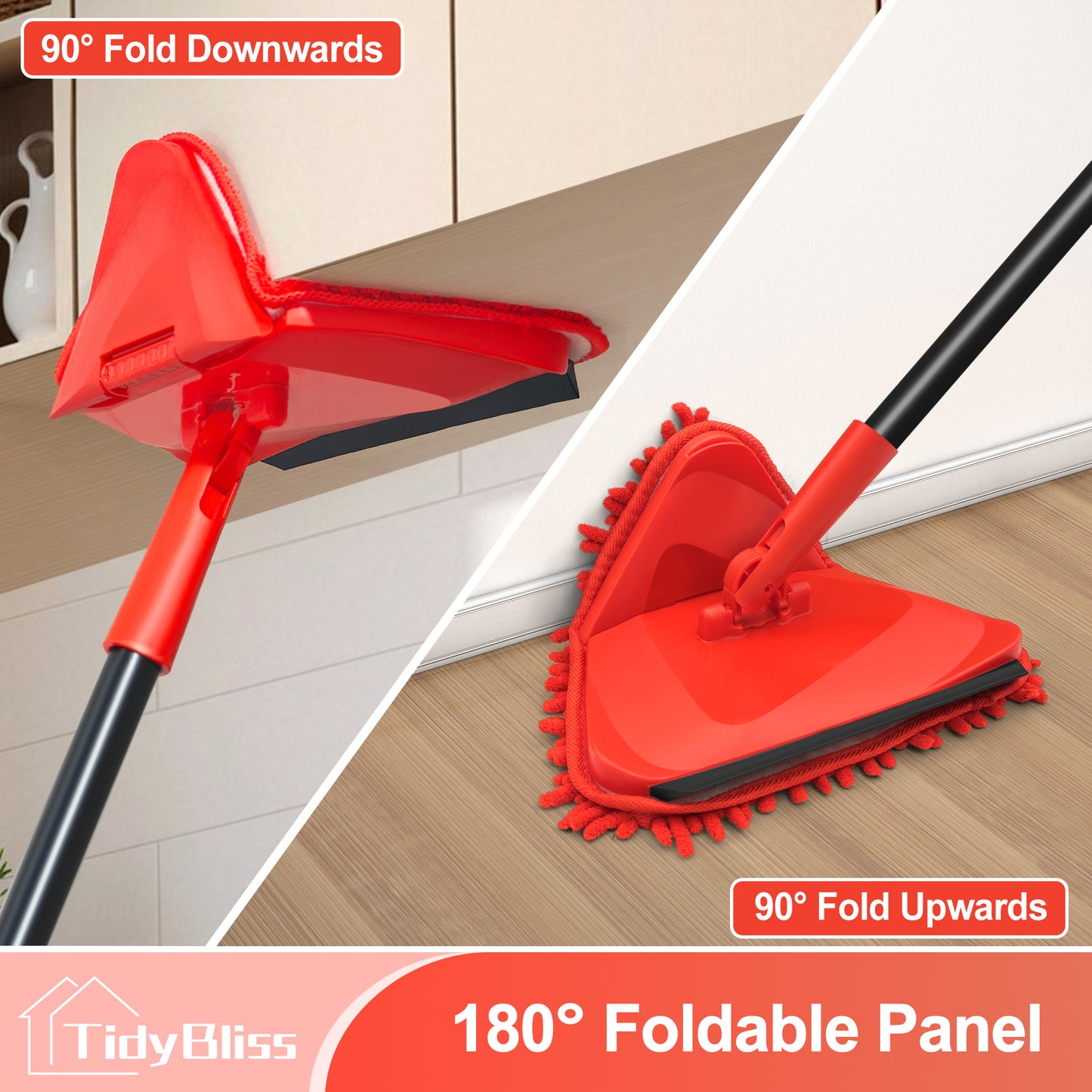 TidyBliss Wall Cleaning Mop with Long Handle 80” (Red)