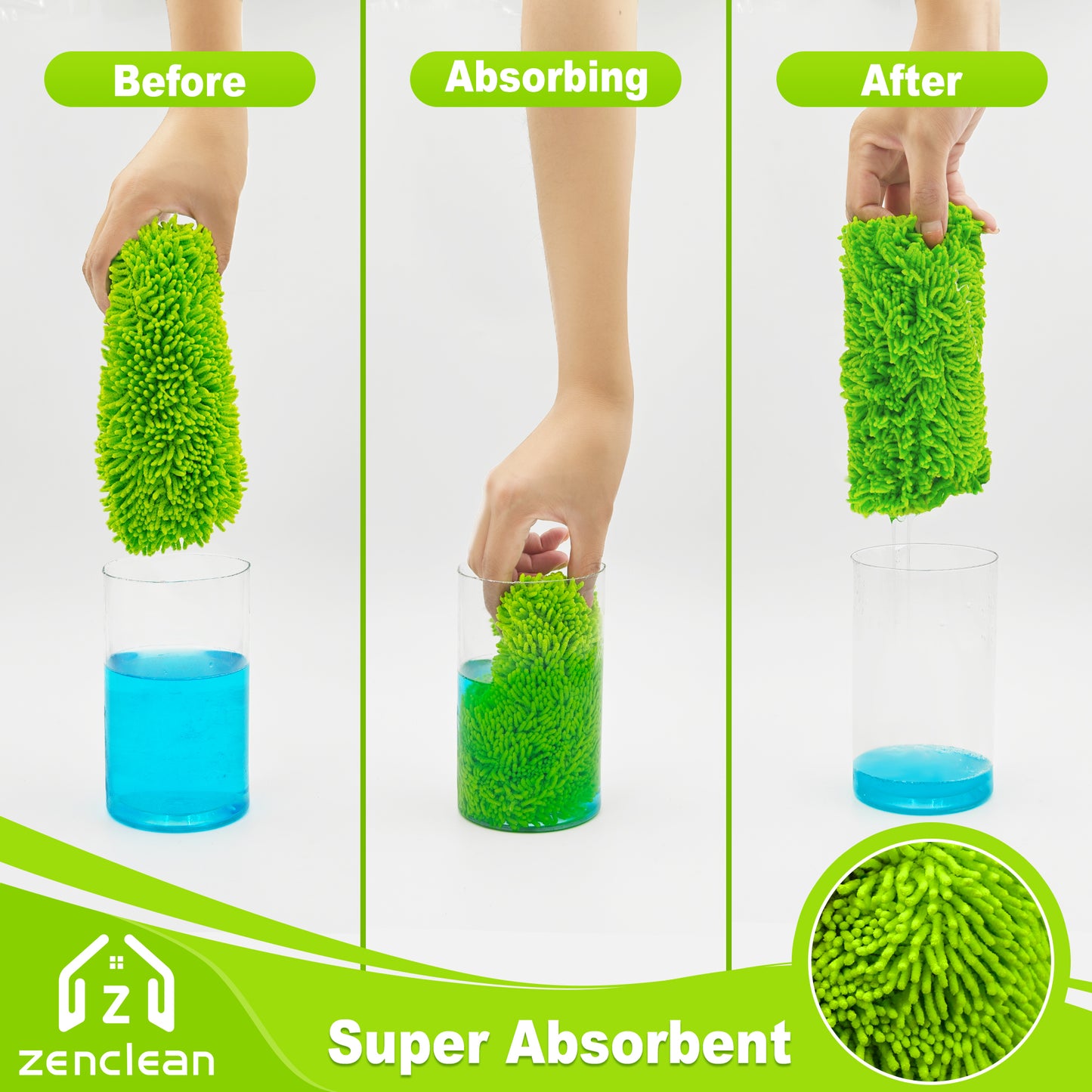 ZenClean Reusable Microfiber Mop Pads 4 Pack Compatible with SwifferSweeper XL Mop for Wet & Dry Floor Cleaning (Green)