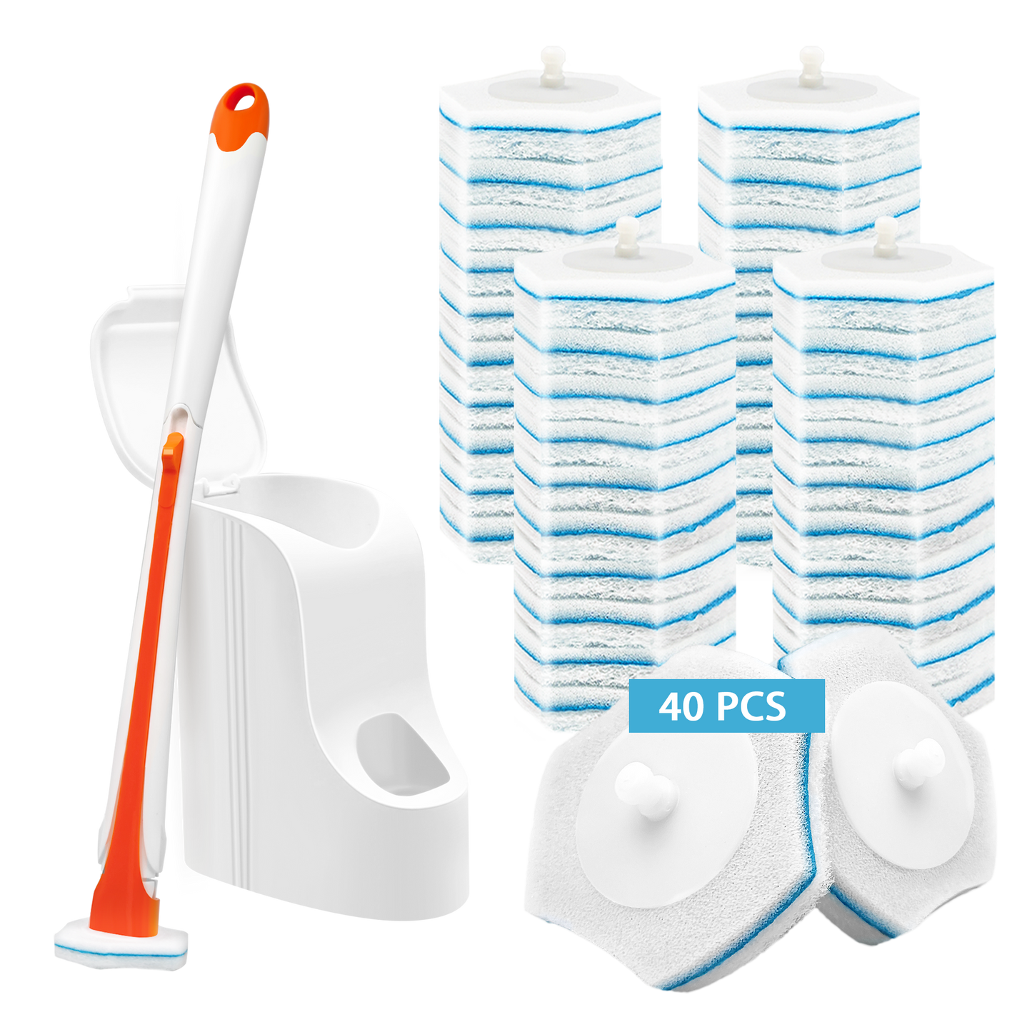 JEHONN Disposable Toilet Brush Holder Set Wall Mounted with 40 Refills