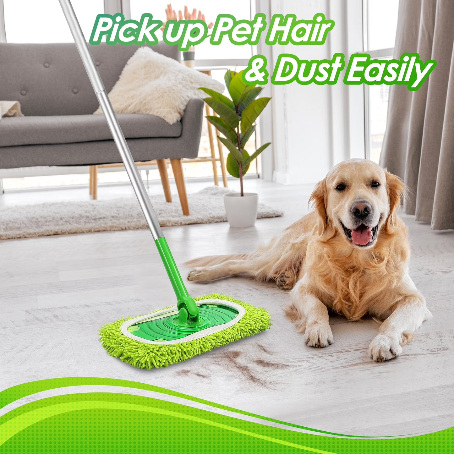 NEWE Reusable Microfiber Mop Pads 4 Pack Compatible (Green)