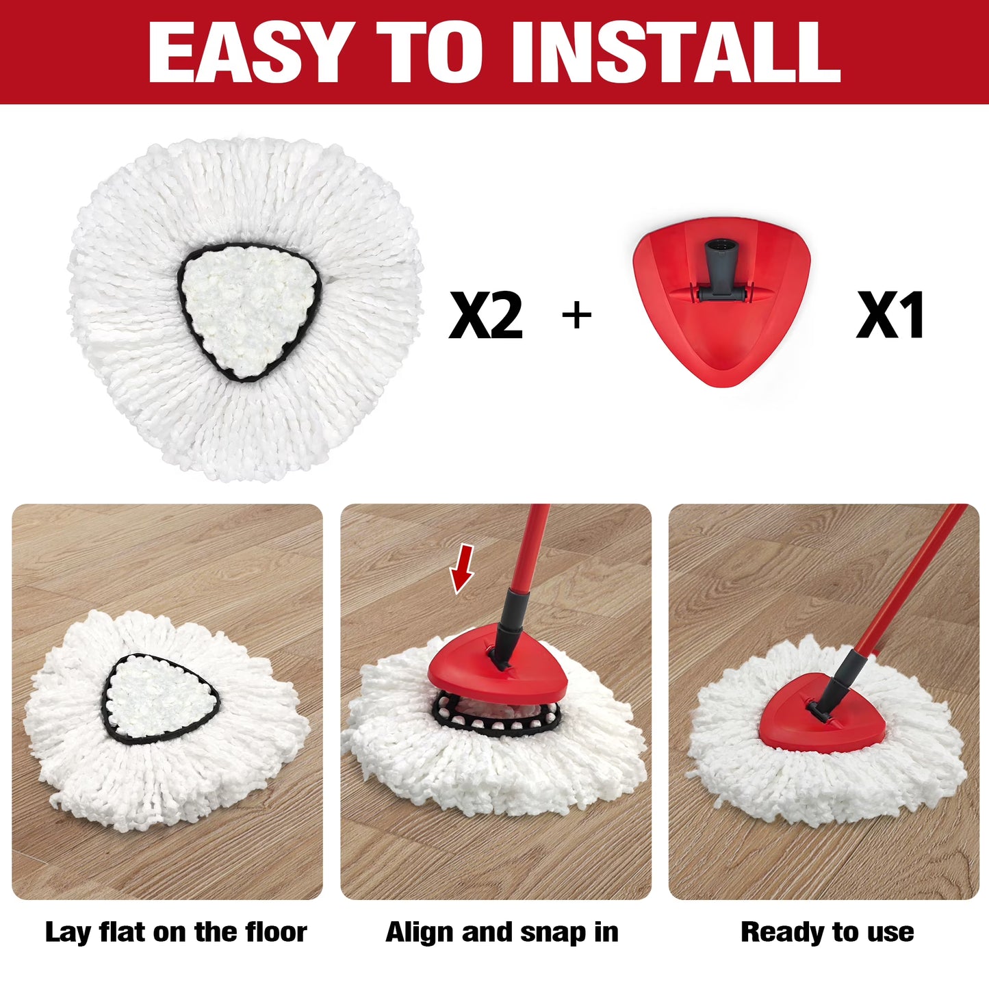 Mop Heads Replacements 2 pack with Triangle Base for Vileda RinseClean 2 Tank System, for Deep Cleaning All Floors , White
