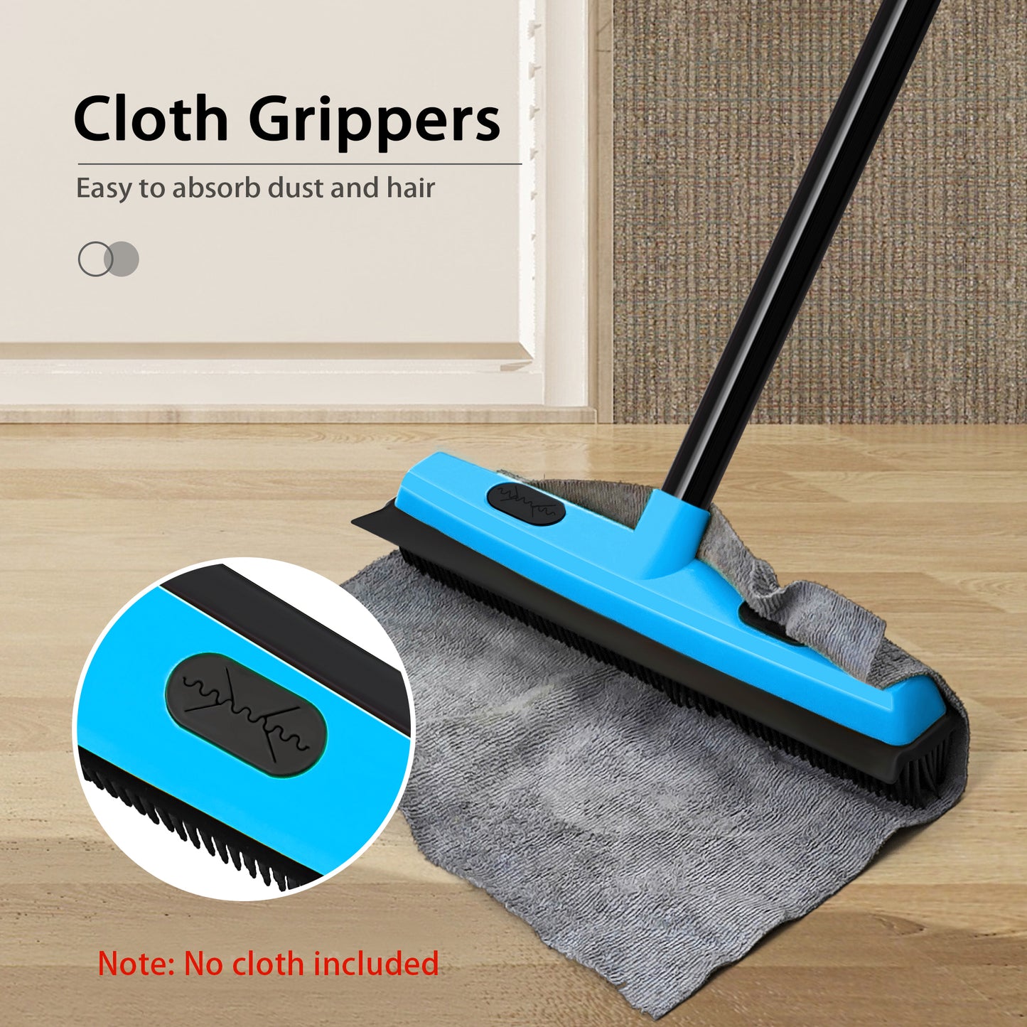 JEHONN Rubber Broom Carpet Rake Brush for Pet Hair with Squeegee (Blue)