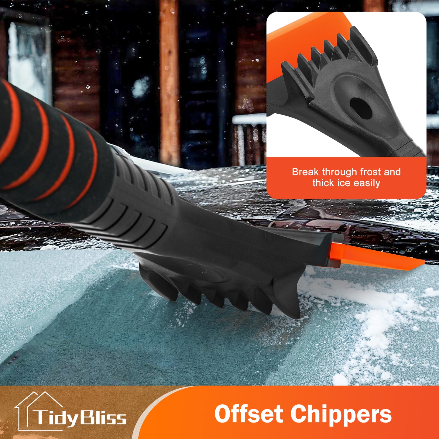 TidyBliss Ice Scraper and Snow Brush for Car Windshield (Orange)
