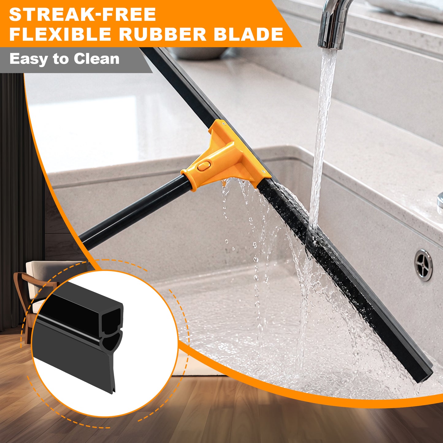 JEHONN 30" Large Floor Squeegee Heavy Duty with Long Handle (Orange)
