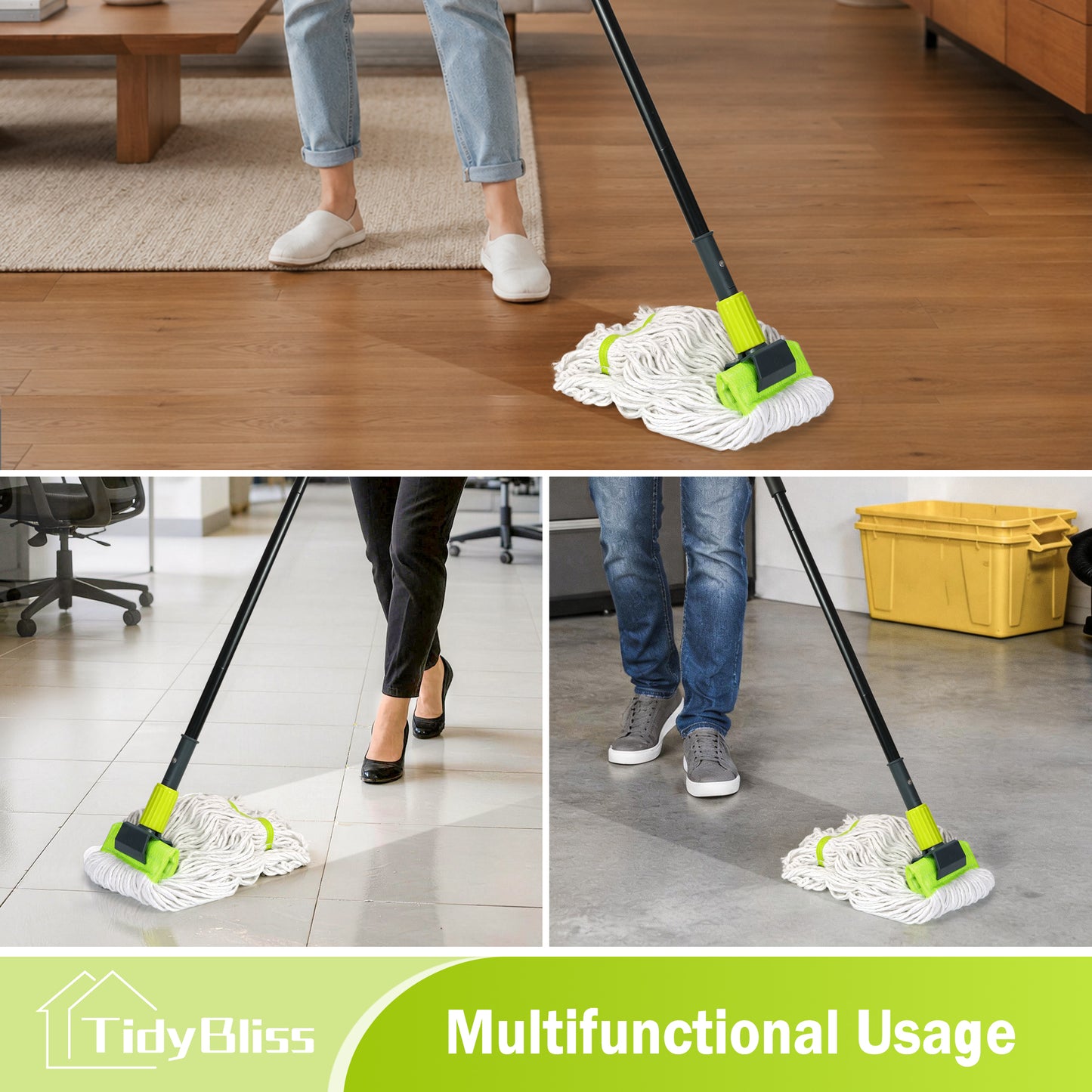 TidyBliss Commercial Mop Heavy Duty with 57.5 inches Long Handle (Green)