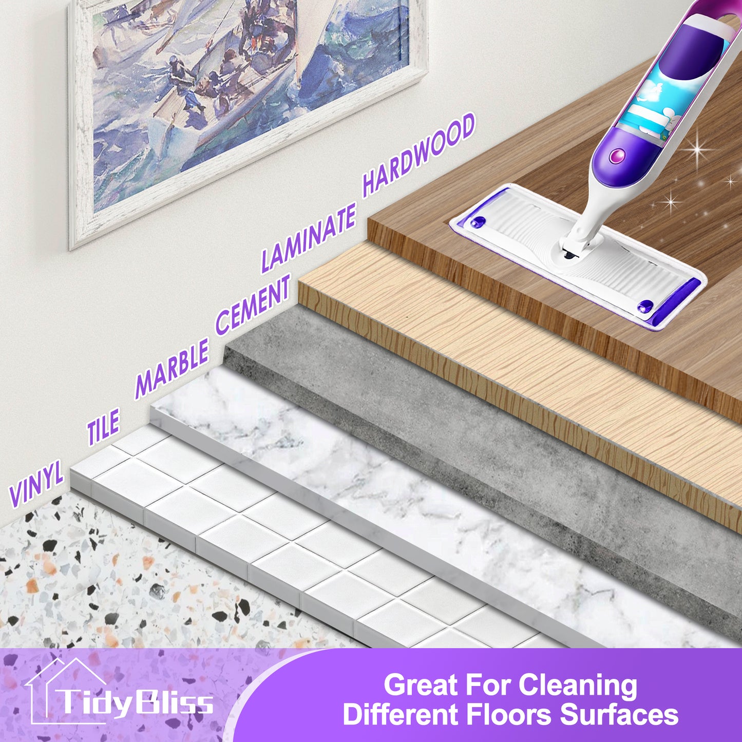 TidyBliss Reusable Power Mop Pads 4 Pack (Purple)