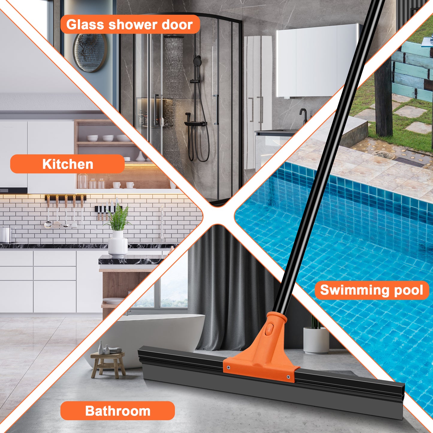 JEHONN Floor Squeegee Heavy Duty with Long Handle (Orange)