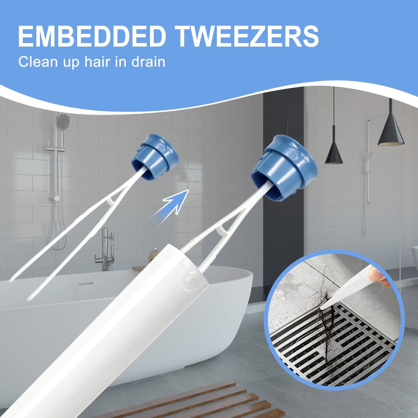NEWE Silicone Toilet Brush with Holder Set, Aluminum Handle, Built-in Tweezers (White)