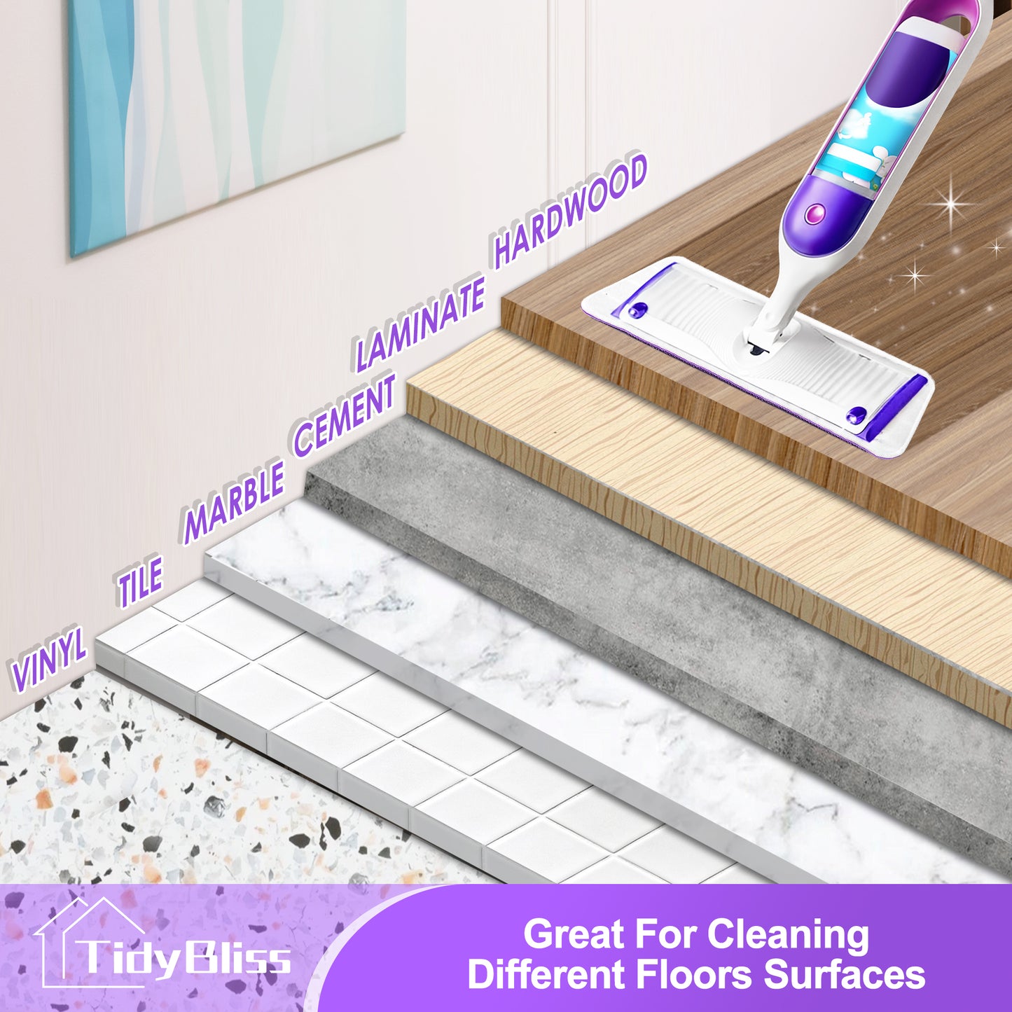 TidyBliss Reusable Power Mop Pads 7 Pack (7 Colors)