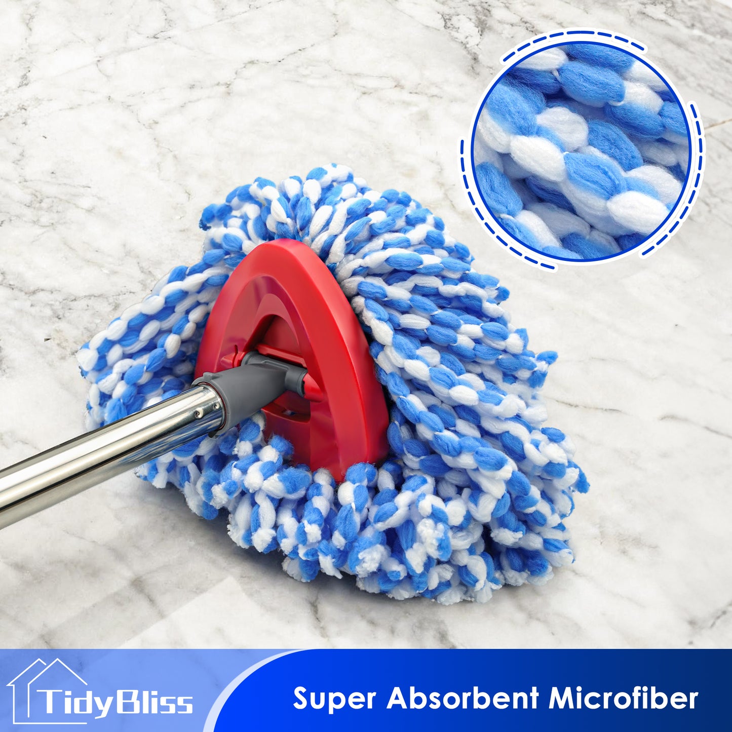 TidyBliss Mop Heads Replacements 2 Pack with with Scrub Brush Attachment and Triangle Base for O-Cedaar RinseClean 2 Tank System