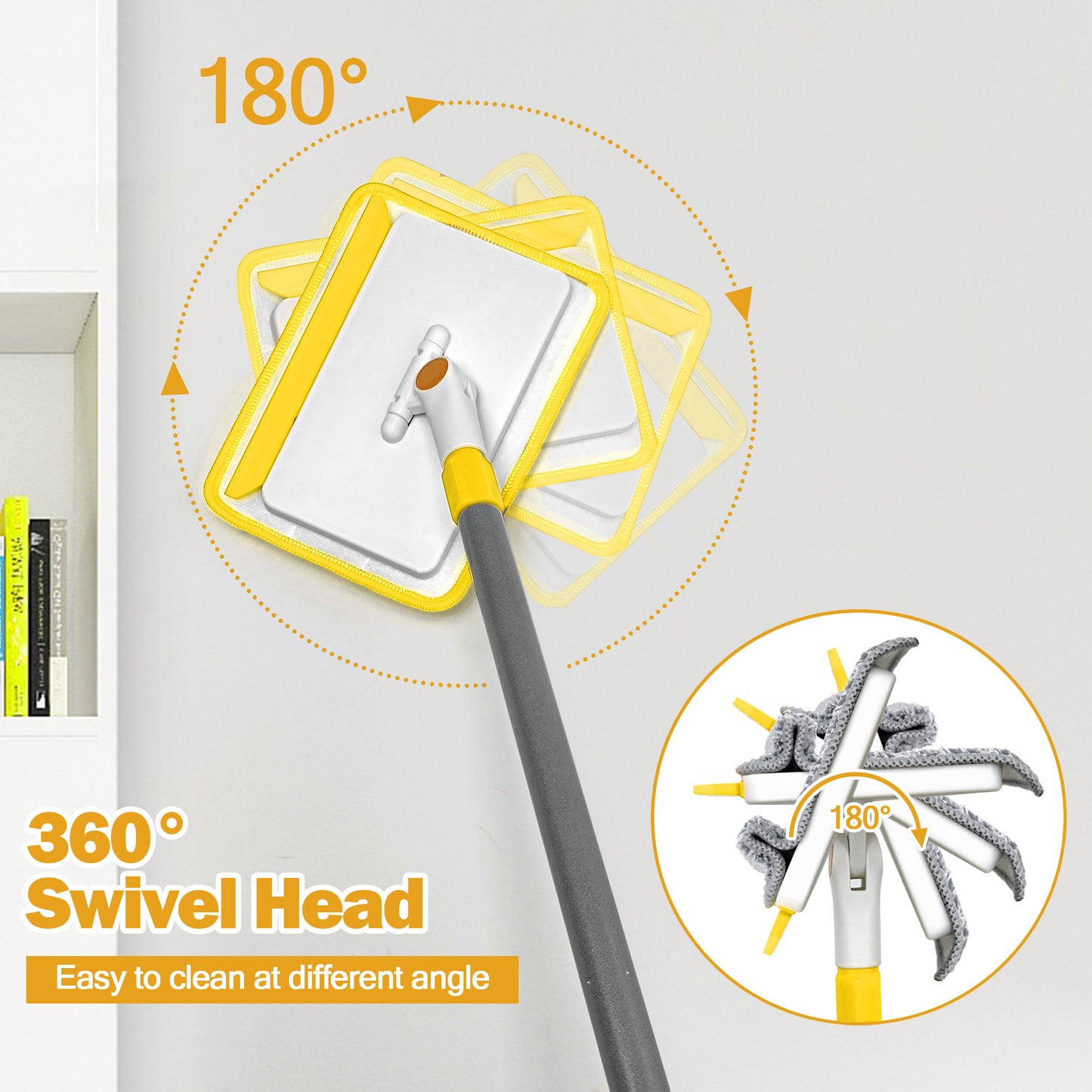 JEHONN Baseboard Cleaner Tool with Long Handle (Yellow)