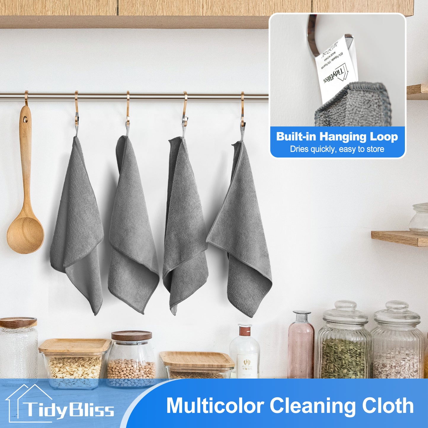 TidyBliss Microfiber Cleaning Cloths 12 Pack, Ultra Absorbent Lint-Free Towels (Grey)