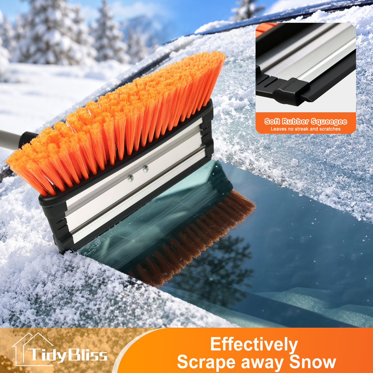 TidyBliss 37” Snow Brush with Ice Scraper & Squeegee for Car Windshield Glass
