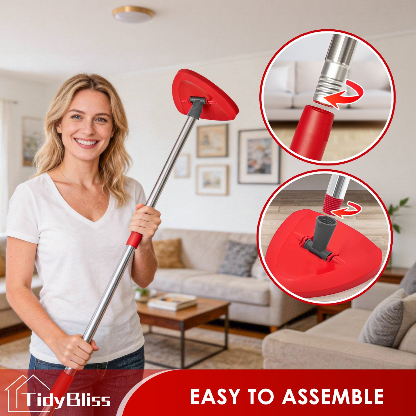 TidyBliss Mop Handle Replacement with Triangle Base for EasyWring Spin Mop Bucket System