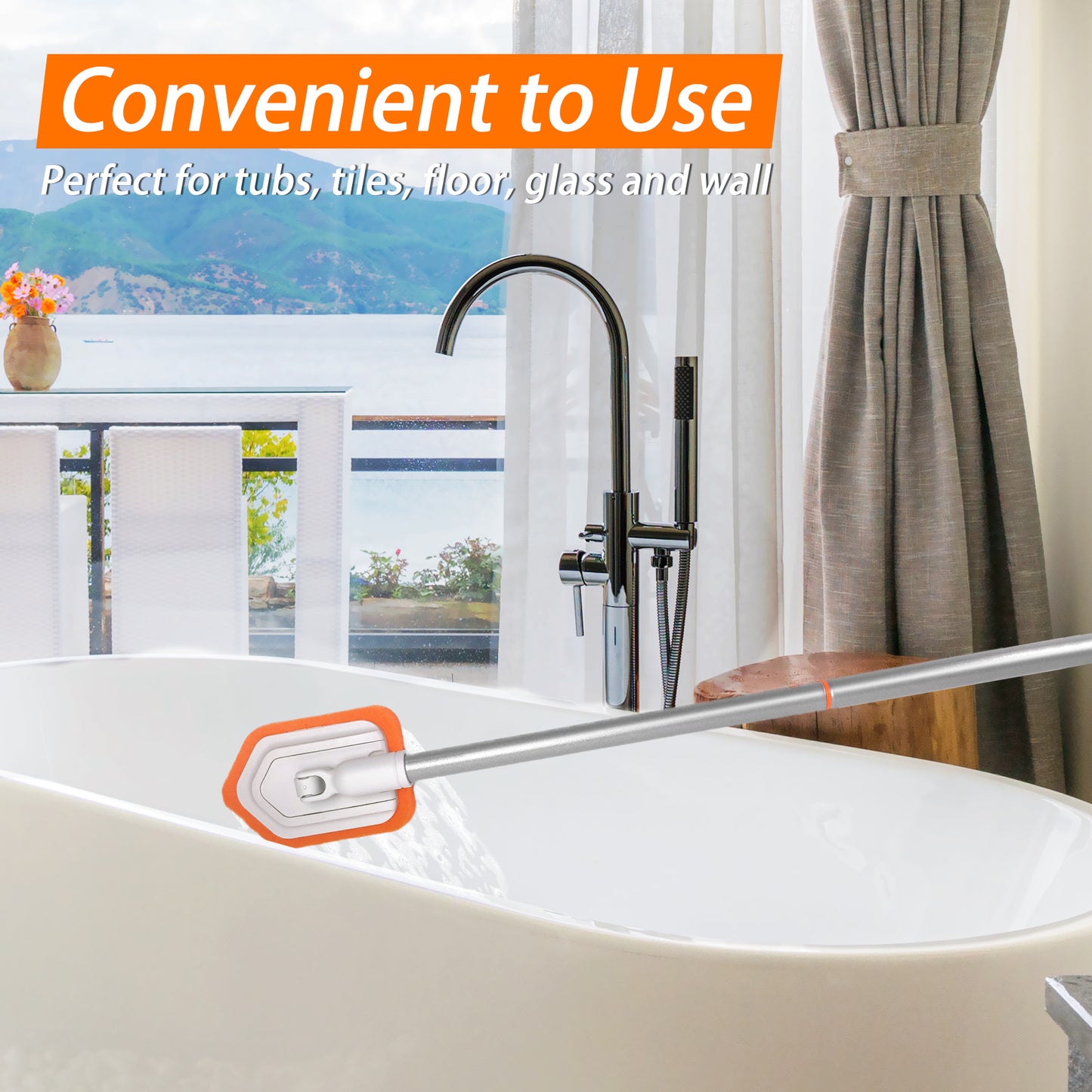 JEHONN Shower Scrubber Tub and Tile Cleaning Brush with Long Handle Orange