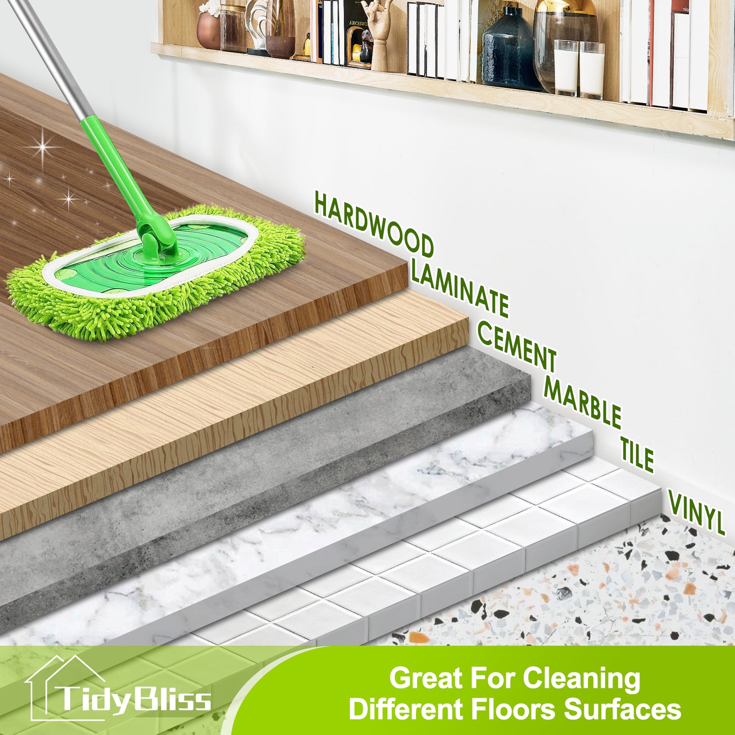 TidyBliss Reusable Microfiber Mop Pads 4 Pack Compatible with Swiiffer Sweeper