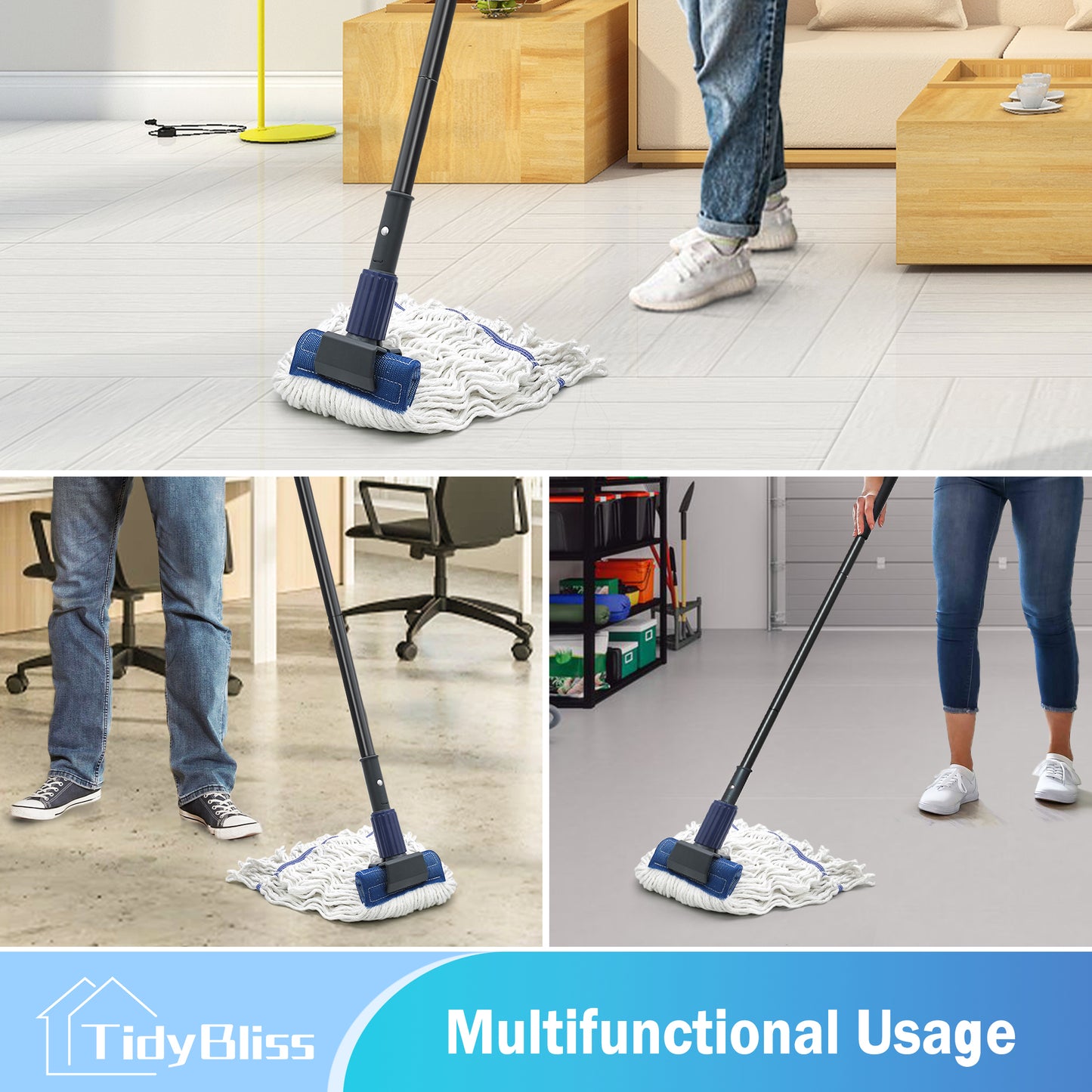TidyBliss Commercial Mop Heavy Duty with 57.5 inches Long Handle (Blue)